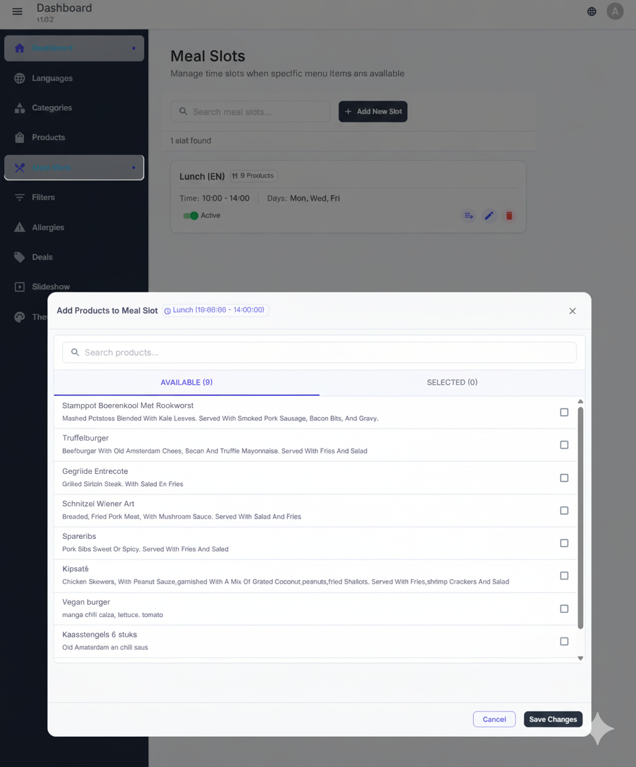 Automatische Menu-wissels
